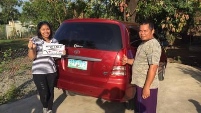 Happy customer with rental car